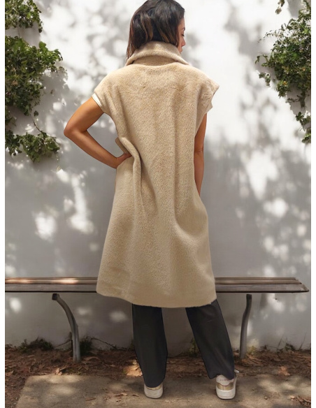 3/4 Buttoned Sleeveless Coat Eco Fur, Lou Andrea 127MIMI