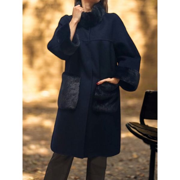 Manteau 3/4 Manches Longues Laine et Vison, Lou Andrea SUN-7768
