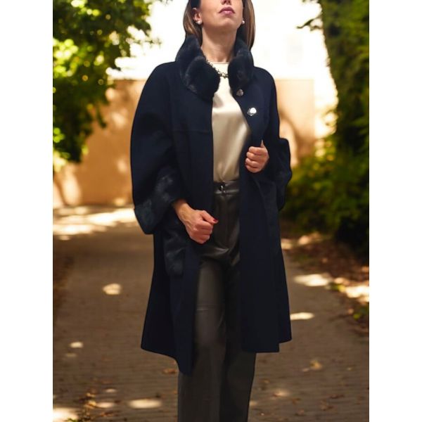 Manteau 3/4 Manches Longues Laine et Vison, Lou Andrea SUN-7768