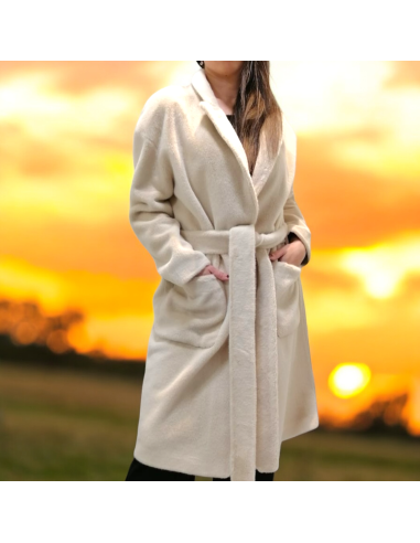 3/4 Double Breasted Belted Faux Fur Coat, Lou Andrea C22-3