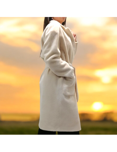 3/4 Double Breasted Belted Faux Fur Coat, Lou Andrea C22-3