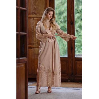 Peignoir Long en Velours et Dentelle, Volupia, Marjolaine 5VOL2201-0067