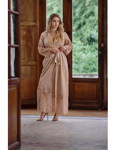 Peignoir Long en Velours et Dentelle, Volupia, Marjolaine 5VOL2201-0067