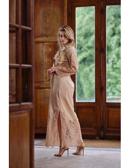 Peignoir Long en Velours et Dentelle, Volupia, Marjolaine 5VOL2201-0067