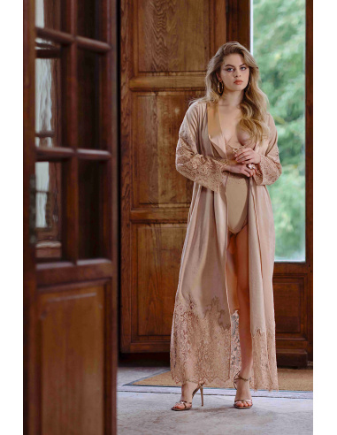 Peignoir Long en Velours et Dentelle, Volupia, Marjolaine 5VOL2201-0067