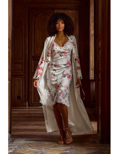 Peignoir Long en Velours et Dentelle, Vivianne, Marjolaine 5VIV2201-0074