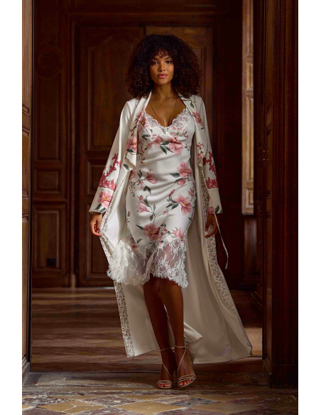 Peignoir Long en Velours et Dentelle, Vivianne, Marjolaine 5VIV2201-0074