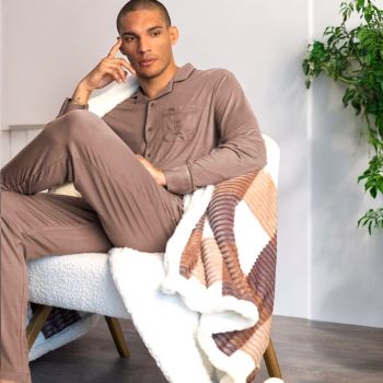 Pyjama Pantalon & Manches Longues, Admas 62773-MOKA