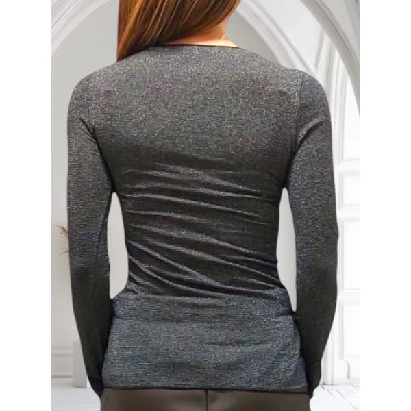 Pull Manche Longue Modal, Cachemire Lurex, Moretta 5896LUX-NERO