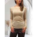Pull Manche Longue Modal, Cachemire Lurex, Moretta 5896LUX-BEIGE