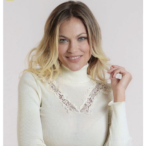 Pull Manches Longues, 85% Laine 15% Soie, Moretta 5964-BIANCO