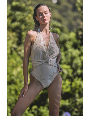 Maillot de Bain 1 Pièce Drapé, Ambre, Marjolaine 6TAL4701-0003