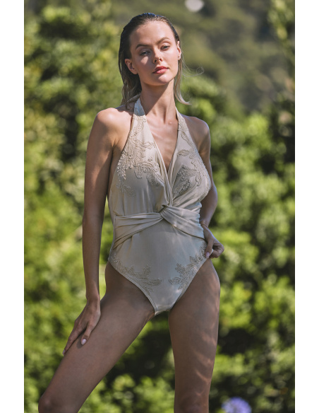 Maillot de Bain 1 Pièce Drapé, Ambre, Marjolaine 6TAL4701-0003