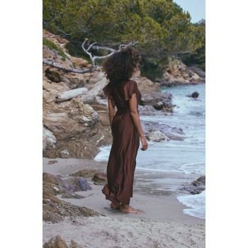 Robe Longue de Plage en Maille Drapée, Ambre, Marjolaine 6AMB3005-0035 2