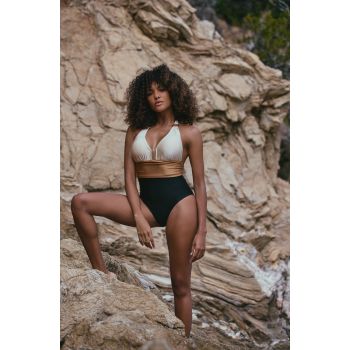 Maillot de Bain 1 Pièce Tricolore & Bijoux Doré, Ambre, Marjolaine 6AMB4702-3504