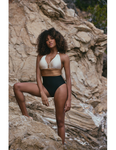 Maillot de Bain 1 Pièce Tricolore & Bijoux Doré, Ambre, Marjolaine 6AMB4702-3504
