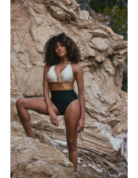 Maillot de Bain 1 Pièce Tricolore & Bijoux Doré, Ambre, Marjolaine 6AMB4702-3504