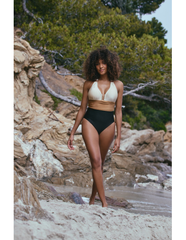 Maillot de Bain 1 Pièce Tricolore & Bijoux Doré, Ambre, Marjolaine 6AMB4702-3504