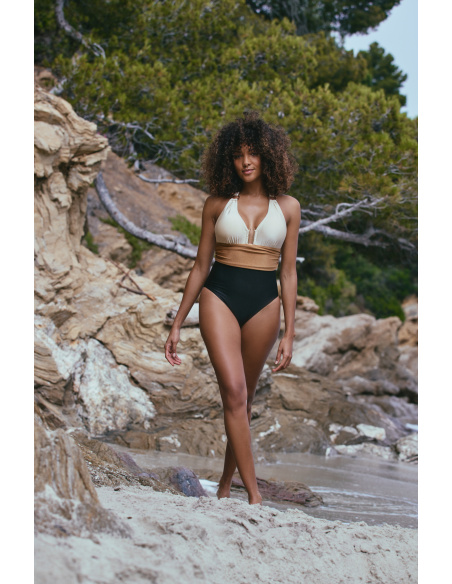 Maillot de Bain 1 Pièce Tricolore & Bijoux Doré, Ambre, Marjolaine 6AMB4702-3504