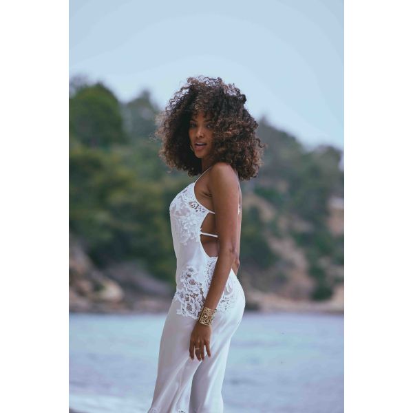 Nuisette Longue en Soie Ornée de Dentelle, Artemis, Marjolaine 3ART3002-0074