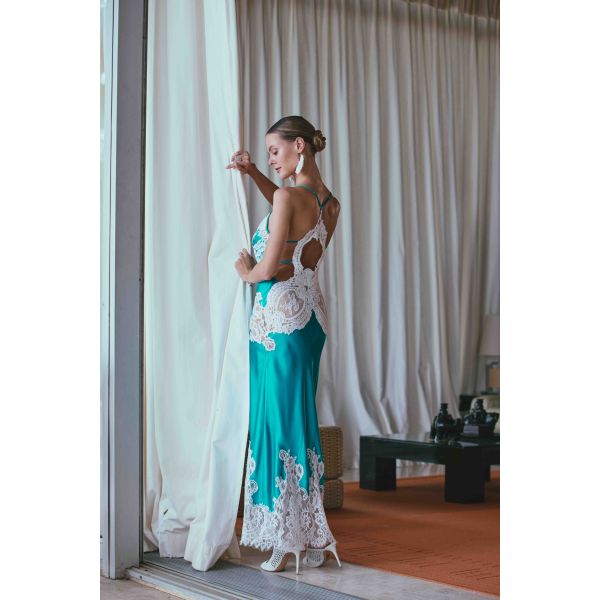 Nuisette Longue en Soie Ornée de Dentelle, Artemis, Marjolaine 3ART3002-8274