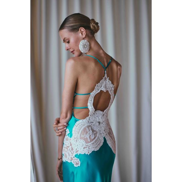 Nuisette Longue en Soie Ornée de Dentelle, Artemis, Marjolaine 3ART3002-8274