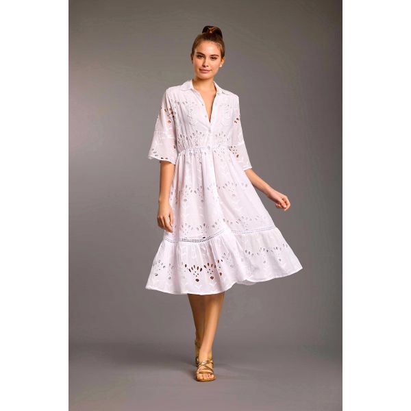 Robe Courte Manche 3/4, Vera, Iconique IC25-005-WHITE