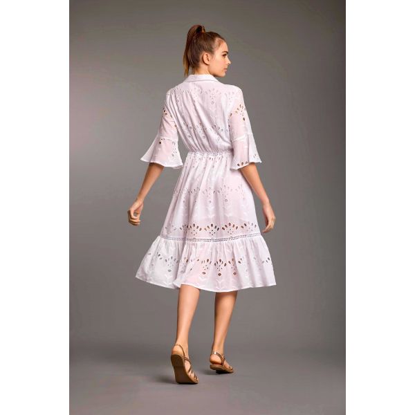 Midi Dress 3/4 Sleeves, Vera, Iconique IC25-005-WHITE