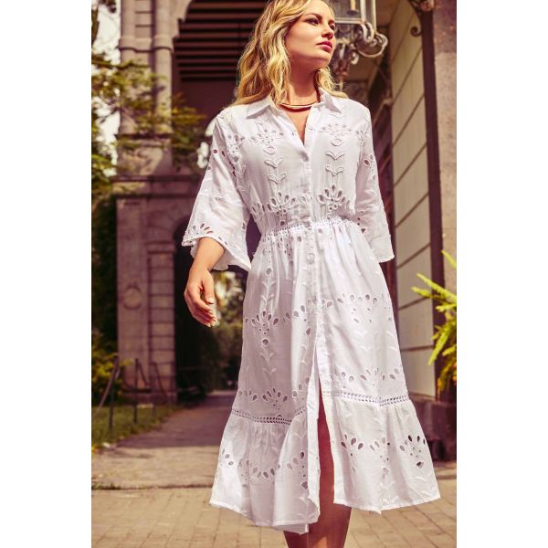 Midi Dress 3/4 Sleeves, Vera, Iconique IC25-005-WHITE