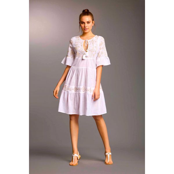 Robe Courte Manches Courtes, Holly, Iconique IC25-018-WHITE