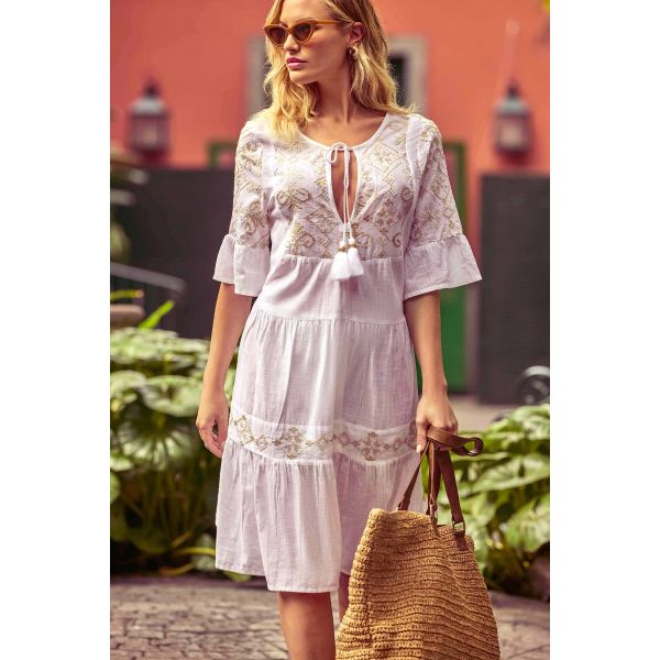 Robe Courte Manches Courtes, Holly, Iconique IC25-018-WHITE