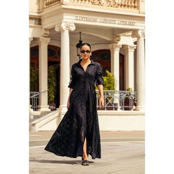 Long Dress with 3/4 Sleeves, Camilla, Iconique IC25-046-BLACK
