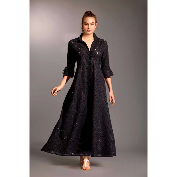 Robe Longue Manches 3/4, Camilla, Iconique IC25-046-BLACK