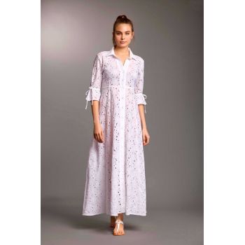 Robe Longue Manches 3/4, Camilla, Iconique IC25-046-WHITE