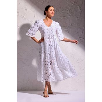 Robe Longue Manches 3/4, Alicudi, David DB25-003-WHITE 2