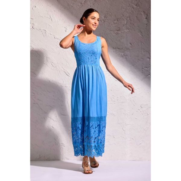 Robe Longue Sans Manches, Bali, David DB25-007-BLUE