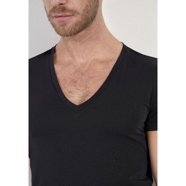 Tee Shirt Manches Courtes Col V, Suprème Cotton, Hom 401331-0004