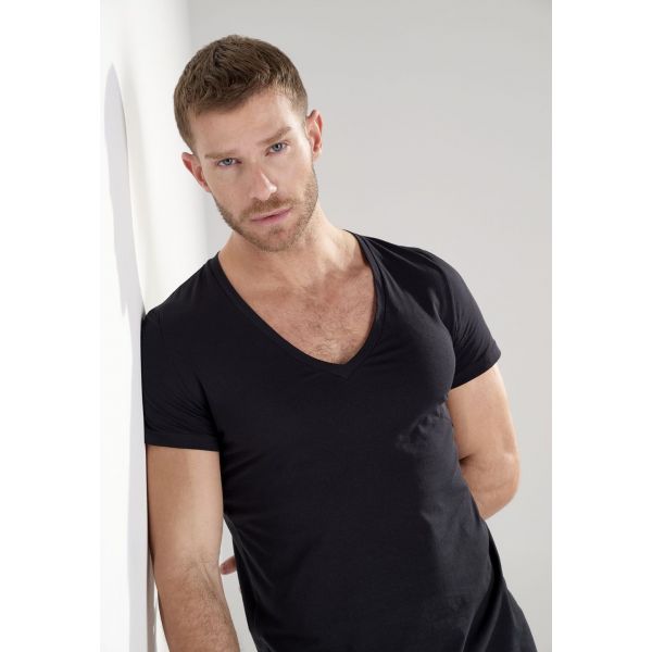 V-Neck T-Shirt, Suprème Cotton, Hom 401331-0004