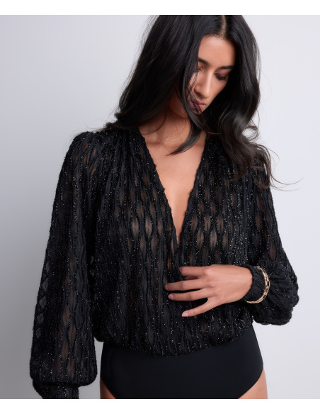 Long-Sleeved Bodysuit, Les Body by Aubade - Black, Aubade 1M84-E-BLAK