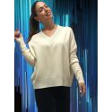 Pull Manches Longue Col V Laine Cardée et Lurex Blanc/Argent, Oscalito 7672L-101