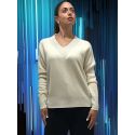 Pull Manches Longue Col V Laine Cardée et Lurex Blanc/Argent, Oscalito 7672L-101