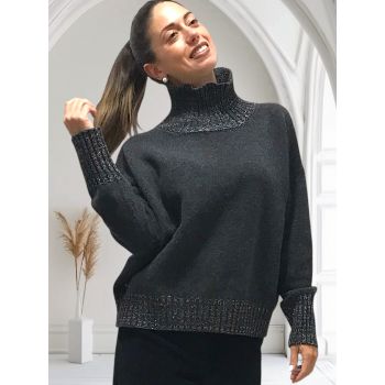 Pull Manches Longue Col Rond Laine Cardée et Lurex Ardoi/Pla, Oscalito 7671L-212 2