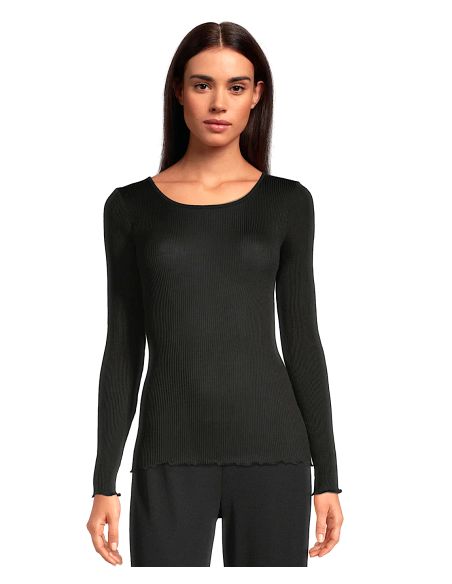 Top Long Sleeves Pleated Crew Neck 100% Silk, Oscalito 9515-020