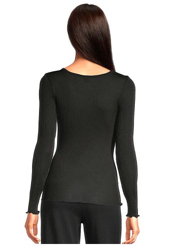 Top Long Sleeves Pleated Crew Neck 100% Silk, Oscalito 9515-020