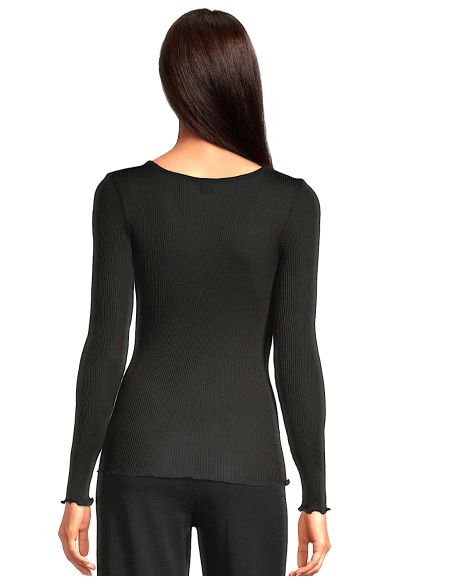 Top Long Sleeves Pleated Crew Neck 100% Silk, Oscalito 9515-020