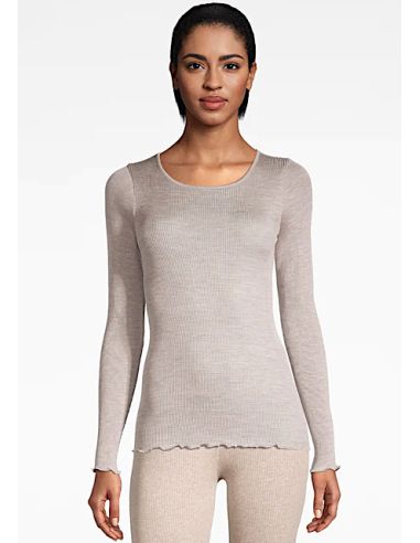 Top Long Sleeves Pleated Crew Neck 100% Silk, Oscalito 9515-350