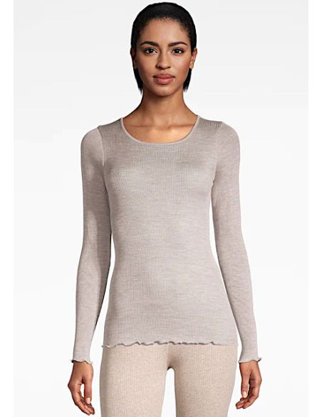 Top Long Sleeves Pleated Crew Neck 100% Silk, Oscalito 9515-350