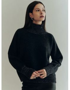 Pull Manches Longue Col Rond Laine Cardée et Lurex Ardoi/Pla, Oscalito 7671L-212