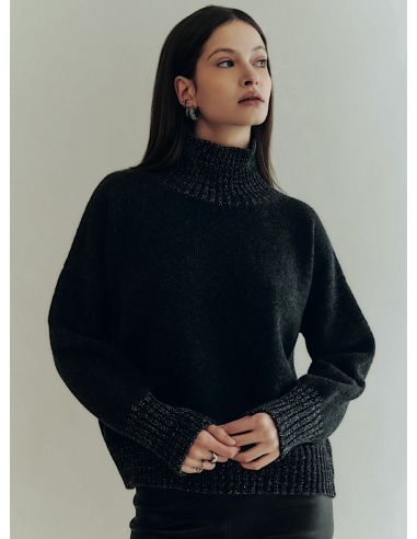 Pull Manches Longue Col Rond Laine Cardée et Lurex Ardoi/Pla, Oscalito 7671L-212