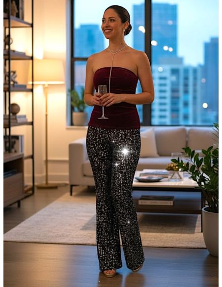 Pantalon Paillettes, Ad Selection 49214-NOIR